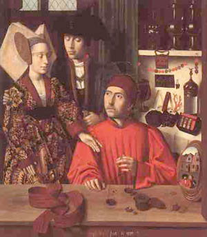 St. Eligius in his shop, by petrus Christus